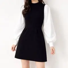フリーズマート ドッキングワンピース 黒白 バイカラー パフスリーブ ニット