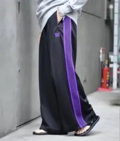 【即日発送・早い者勝ち❗️】NeedlesトラックパンツヒザデルブラックパープルS Needles ニードルス 日本製 H.D. Track Pant - Poly Smooth ヒザデル