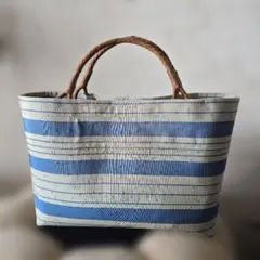 大島紬半端帯リメイク × 山葡萄ハンドル 大容量トートバッグ