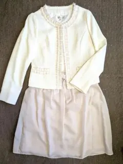 【11号】フリル付き ツイードジャケット スカートスーツ ※黒スカートおまけ付