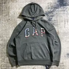 00s GAP ギャップ スウェット パーカー グレー ロゴ 刺繍 フェード