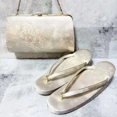 最終✨草履 バッグ セット ホワイト×ゴールド 厚底 和装 結婚式 成人式 着物