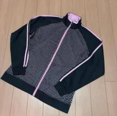 ネイビーとピンクのドット柄ジャケット