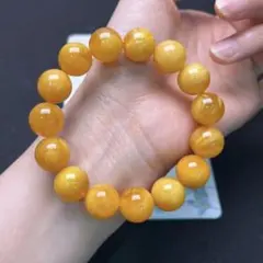 天然無処理 ゴールドアンバー 琥珀 ブレスレット 13.8mm - メルカリ