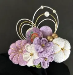 つまみ細工　髪飾り　成人式　七五三　卒業式　入学式　パープル系