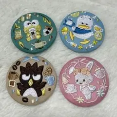 サンリオ キャラクターズ　刺繍　　缶バッチ　4点