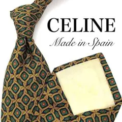 CELINE セリーヌ ネクタイ ゴールド 金 グリーン 総柄 マカダム