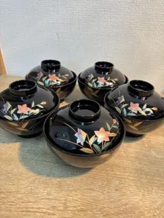 高級漆器 蓋付き椀 5客セット 椿蒔絵 - メルカリ