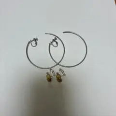 【イヤリング2点セット】シルバー大ぶりフープ & ゴールドストーン 揺れるタイプ