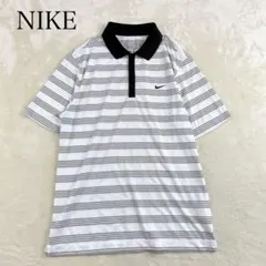 美品✨ナイキ ゴルフ ポロシャツ 半袖 ホワイト グレー ボーダー M