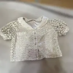 ホワイト花柄レース半袖シャツ