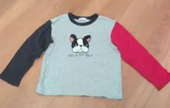 Noeil aime BeBe 犬の顔刺繍 長袖カットソー グレー/赤/黒