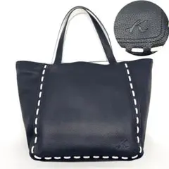 【美品】キタムラ トートバッグ大 レザー ネイビー 白ステッチ