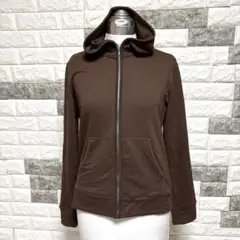 美品【UNIQLO】ユニクロ フード付きジップアップパーカーXLブラウン薄地