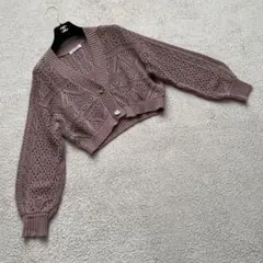美品☆スナイデル ニットカーディガン ショート丈 透かし編み　ブラウン