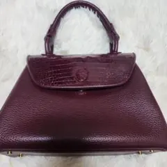 レザー ハンドバッグ ボルドー クロコ風 ゴールド金具 レディース 