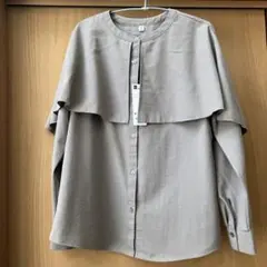 試着のみ　GU ブラウン ケープカラーブラウス Mサイズ