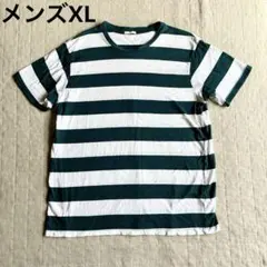 ジーユー GU メンズ XL 美品 半袖 Tシャツ ボーダー 白 緑