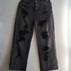 ブラックダメージデニムパンツ XL