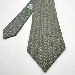HERMES エルメス ネクタイ グリーン 総柄 フランス製 シルク100%