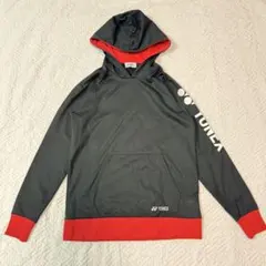 YONEX ヨネックス 裏起毛パーカー Lサイズ 黒赤 ロゴ刺繍 ロゴプリント