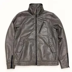 豚革 本革 レザージャケット シングルライダース スタンドカラー Y2K