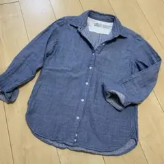 無印良品　コットン☆ 長袖　シャツ　ストライプ　ブルー　S