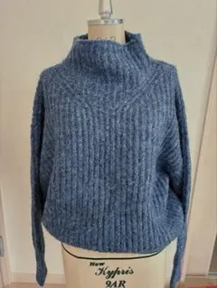 美品 エモダ ハイネック ハイゲージニット オーバーサイズ ブルーミックス