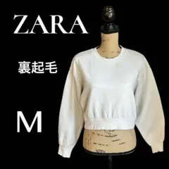 【ZARA】クルーネックスウェットシャツ　クロップド丈　裏起毛　ライトグレー　M