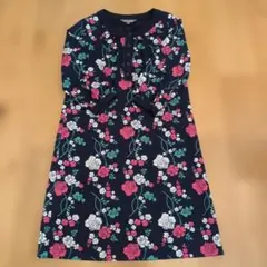 ローラアシュレイ　ネイビー フラワープリント 七分袖ワンピース