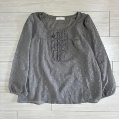 エニシィスオンワード樫山サイズ2グレー水玉トップスオフィスにもきれいめ