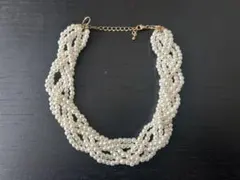 美品　パール調 マルチ連 ネックレス ゴールドカラー
