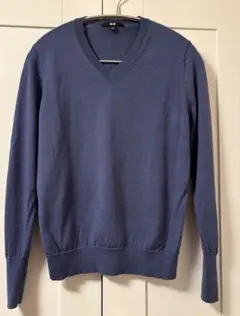 UNIQLO 薄手　Ｖネック　ニット　ウール100% ブルー