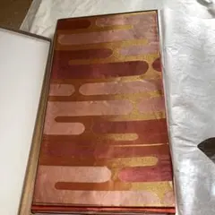 #袋帯　訪問着 振袖帯オレンジ系 波模様 絹 美品