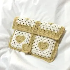 ハンドメイド 編み物 ブックカバー ブックポーチ グラニースクエア
