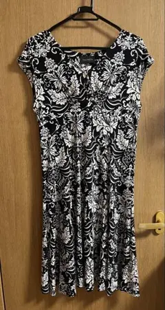 TALBOTS ノースリーブワンピース M ダマスク模様
