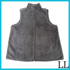 美品しまむらボア ベスト LL グレー ゆったり 軽量 人気上着 ネック