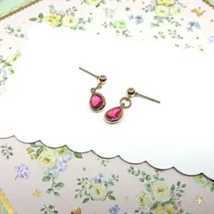 No.411☆小粒ドロップ（ダークピンク） ピアス イヤリング マスクチャーム