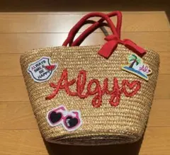 【美品】　ALGY ワッペン付き かごバッグ　カバン　トートバッグ　麦わらのサムネイル