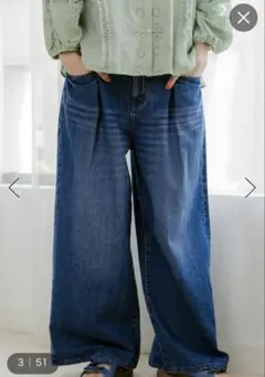 ニコアンド SWITCH WIDE DENIMワイドデニムパンツ　Ｌのサムネイル