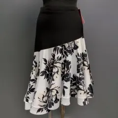 【新品】社交ダンス用白黒花柄アシンメトリックスカート