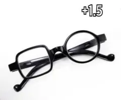 +1.5老眼鏡レトロ 丸型スクエア型 非対称シニアグラス