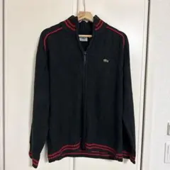 LACOSTE ブラック/レッド ニットセーター ジップアップ　XXL