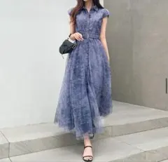 DHOLIC ベルト付トワルドジュイ柄 レース チュール ワンピース