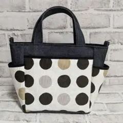 ハンドメイド　ポケット多数トート　バックマルチカラードット柄＆デニム