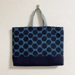 ハンドメイド　レッスンバッグ★ドット　紺のサムネイル