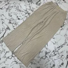 プリーツ パンツ ベージュ おしゃれ カジュアル ワイド Lサイズ