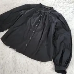UNIQLO ブラウス 長袖 ブラック M パフスリーブ コットン 100% 黒