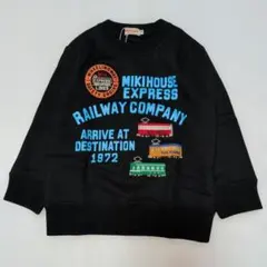 【新品】100★ミキハウス★ロゴプリント！電車アップリケ付きトレーナー★
