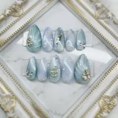 人魚 ブルー ネイルチップ セミオーダー ジェルネイル アリエル